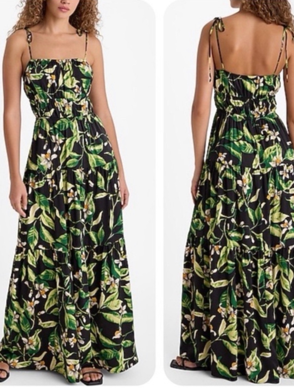 Express Black Maxi Dress with Green and Cream Floral Print